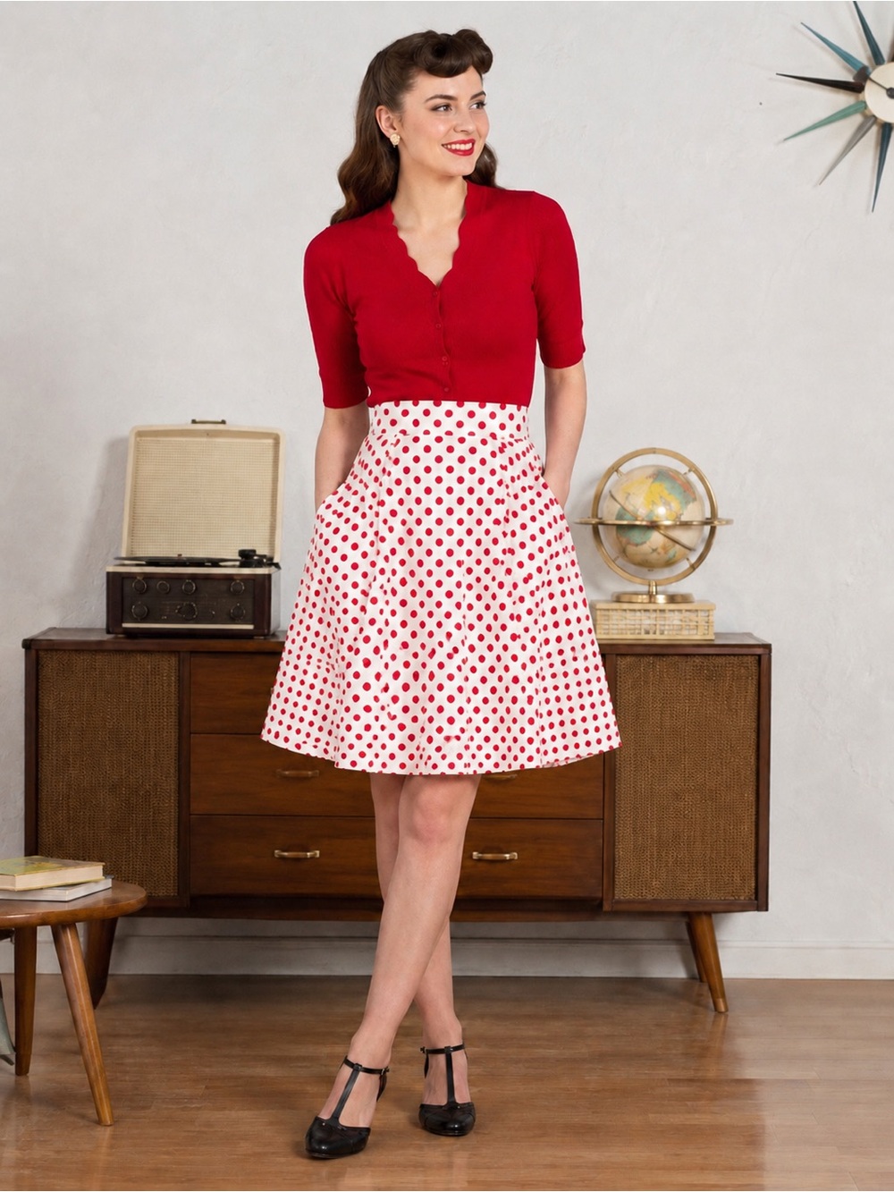 NWT ModCloth “More Than Charming” Red & White Polka Dots A-line Skkrt